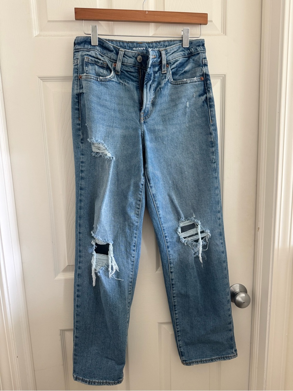 Old Navy Women's Distressed Loose Jeans - Light Blue
